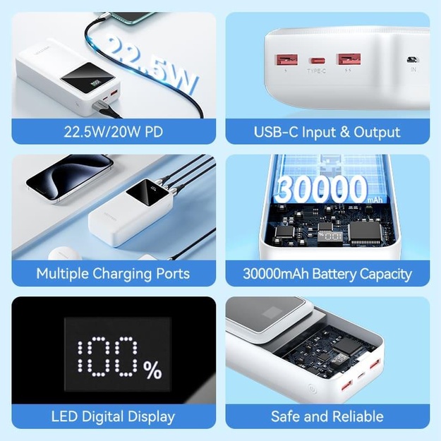 POWER BANK USB 30000MAH 22.5W/WHITE FHMW0 VENTION