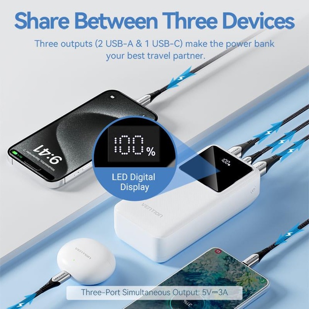 POWER BANK USB 30000MAH 22.5W/WHITE FHMW0 VENTION