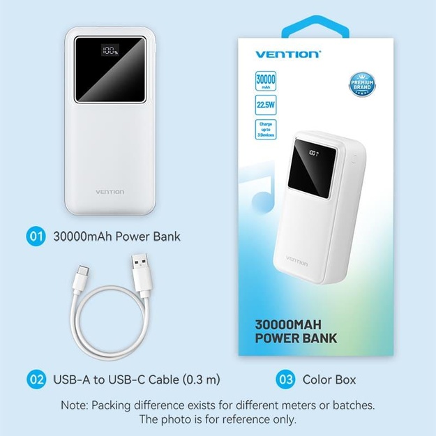 POWER BANK USB 30000MAH 22.5W/WHITE FHMW0 VENTION