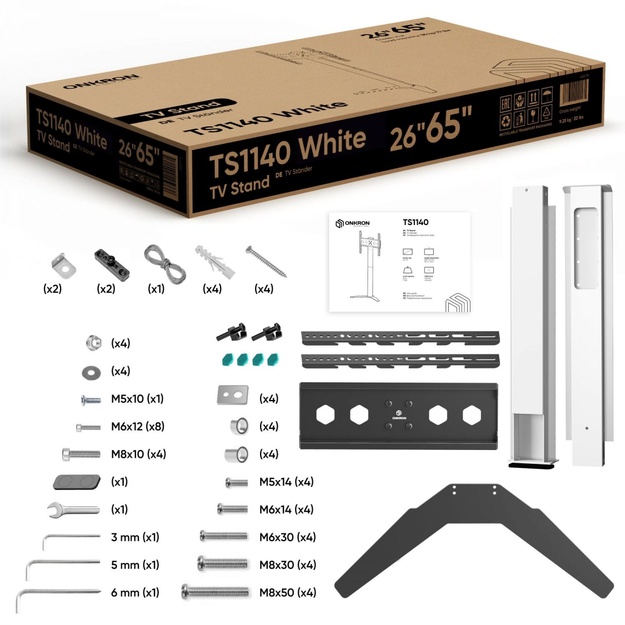 TV SET ACC FLOOR STAND /26-65 /WHITE TS1140-W ONKRON