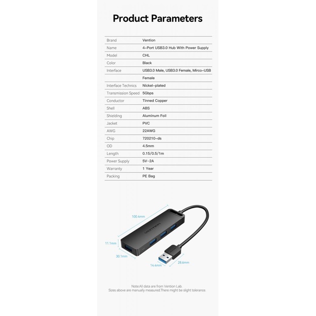I/O HUB 4-IN-1 USB3.0/0.5M CHLBD VENTION