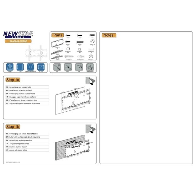 Televizoriaus laikiklis sieninis SILVER/32-70  PLASMA-W200 NEOMOUNTS