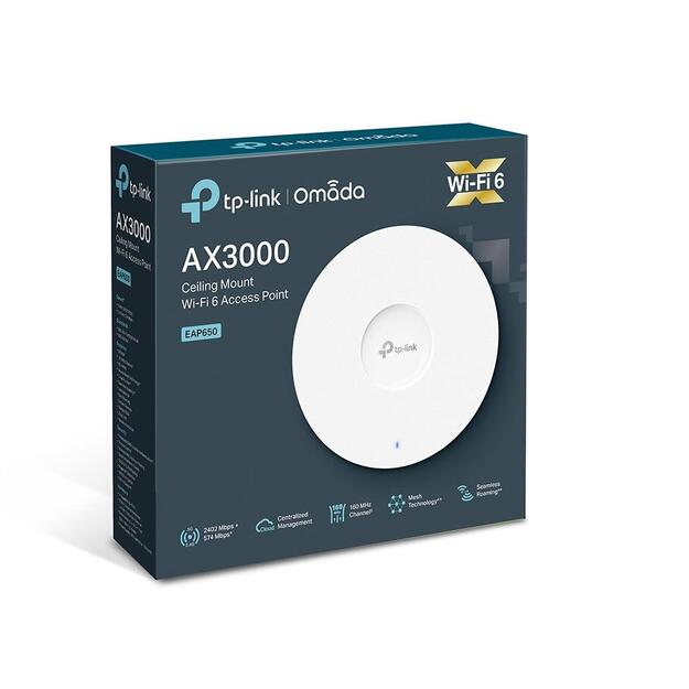 Access Point|TP-LINK|2976 Mbps|IEEE 802.11a/b/g|IEEE 802.11n|IEEE 802.11ac|IEEE 802.11ax|1xRJ45|EAP650