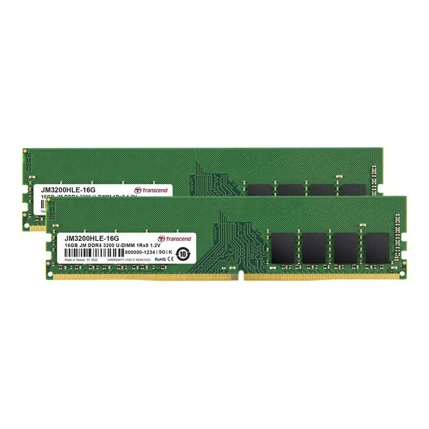 Operatyvioji atmintis (RAM) TRANSCEND 32GB KIT JM DDR4 3200Mhz U-DIMM 1Rx8 2Gx8 CL22 1.2V