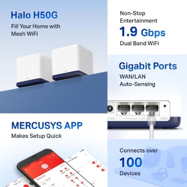 Maršrutizatorius |MERCUSYS|2-pack|1900 Mbps|Mesh|LAN \ WAN ports 3|HALOH50G(2-PACK)