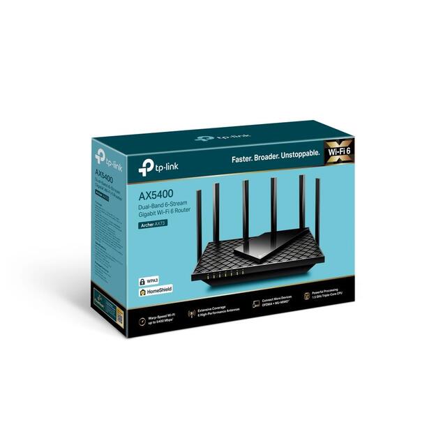 Maršrutizatorius TP-LINK 5400Mbps Wi-Fi 6 USB 3.0 1 WAN 4x10/100/1000M antennas 6 ARCHERAX73