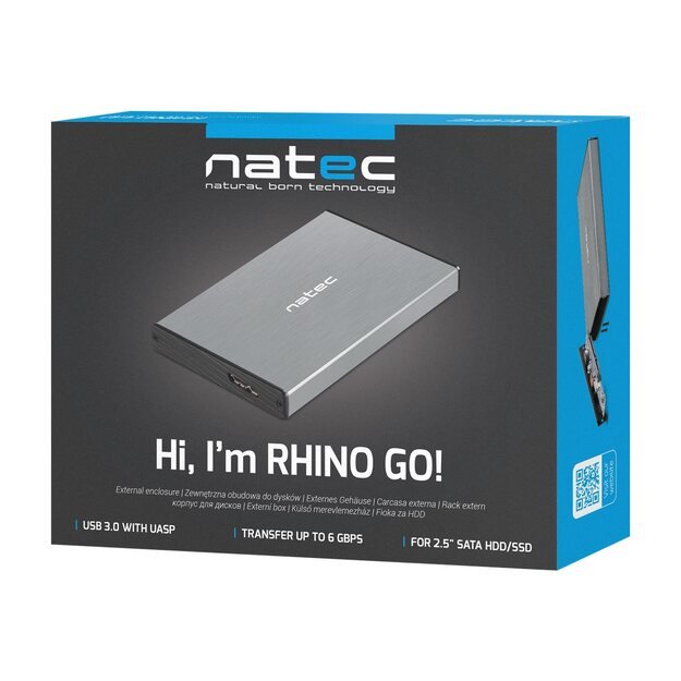 NATEC NKZ-1281 Natec external enclosure RHINO GO for 2,5 SATA, USB 3.0, Grey 1