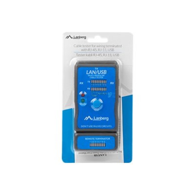 Kabelių testeris LANBERG NT-0403 for wiring terminated with RJ45, RJ-11, USB