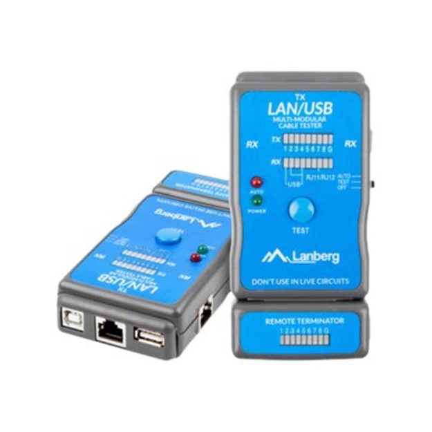 Kabelių testeris LANBERG NT-0403 for wiring terminated with RJ45, RJ-11, USB