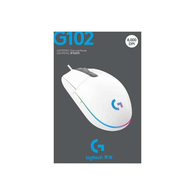 Kompiuterinė pelė laidinė MOUSE USB OPTICAL G102 LIGHTSY/WHITE 910-005824 LOGITECH