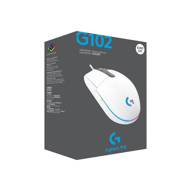 Kompiuterinė pelė laidinė MOUSE USB OPTICAL G102 LIGHTSY/WHITE 910-005824 LOGITECH