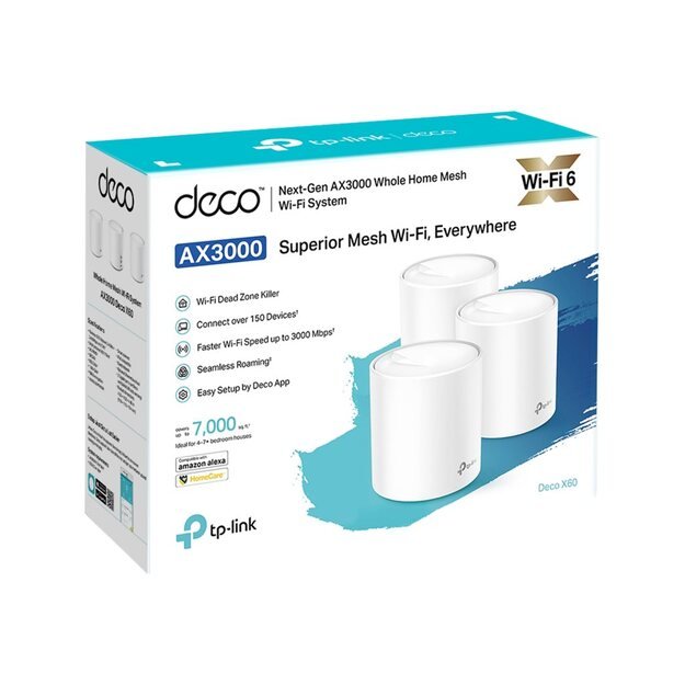 Namų bevielio Mesh tinklo sistema TP-LINK 3-pack 3000Mbps 2x10/100/1000M DECOX60(3-PACK)