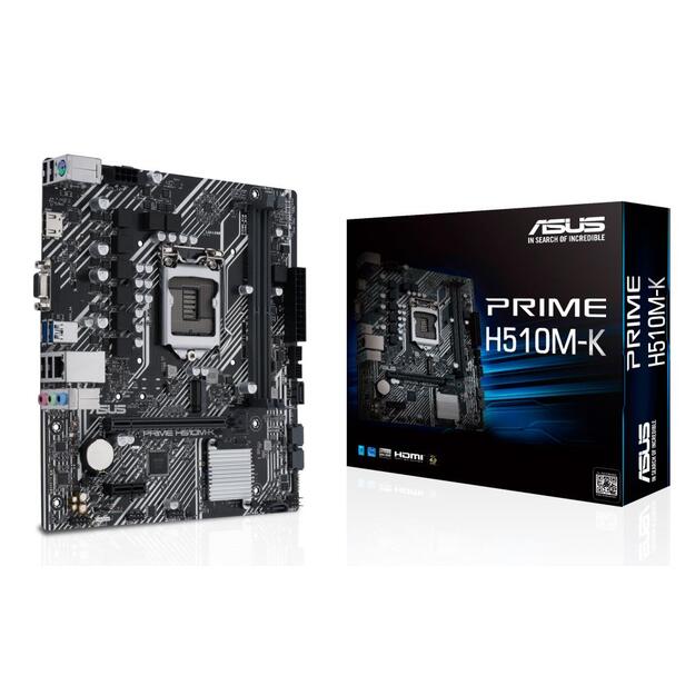 Pagrindinė plokštė|ASUS|Intel H510|LGA1200|MicroATX|1xPCI-Express 3.0 1x|1xPCI-Express 4.0 16x|1xM.2|Memory DDR4|Memory slots 2|1x15pin D-sub|1xHDMI|2xAudio-In|1xAudio-Out|4xUSB 2.0|2xUSB 3.2|1xPS/2|1xRJ45|PRIMEH510M-K