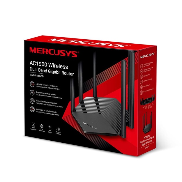 Maršrutizatorius |MERCUSYS|1900 Mbps|1 WAN|2x10/100/1000M|Number of antennas 6|MR50G