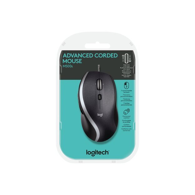 Kompiuterinė pelė laidinė MOUSE USB OPTICAL M500S/BLACK 910-005784 LOGITECH