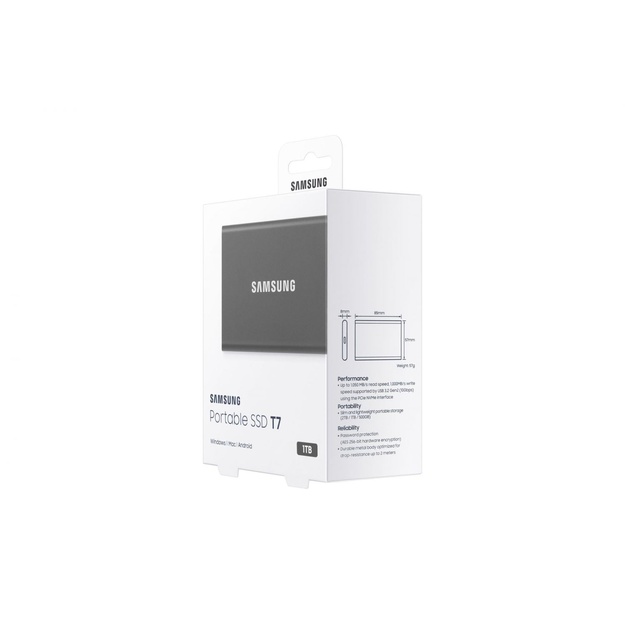 Išorinis kietasis diskas SSD |SAMSUNG|T7|1TB|USB 3.2|Write 1000 MBytes/sec|Read 1050 MBytes/sec|MU-PC1T0T/WW