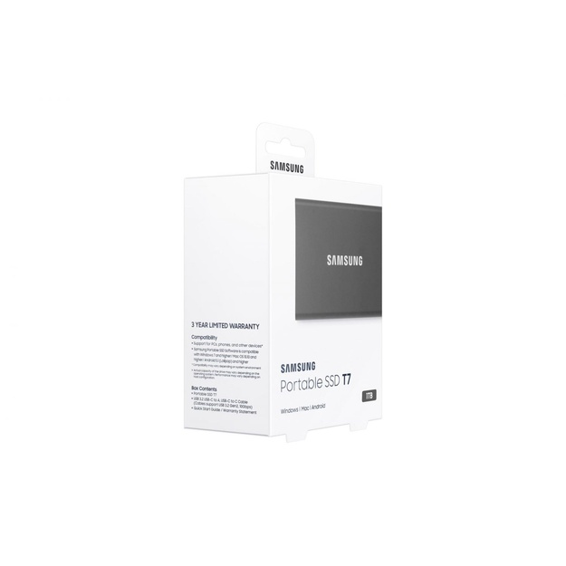 Išorinis kietasis diskas SSD |SAMSUNG|T7|1TB|USB 3.2|Write 1000 MBytes/sec|Read 1050 MBytes/sec|MU-PC1T0T/WW