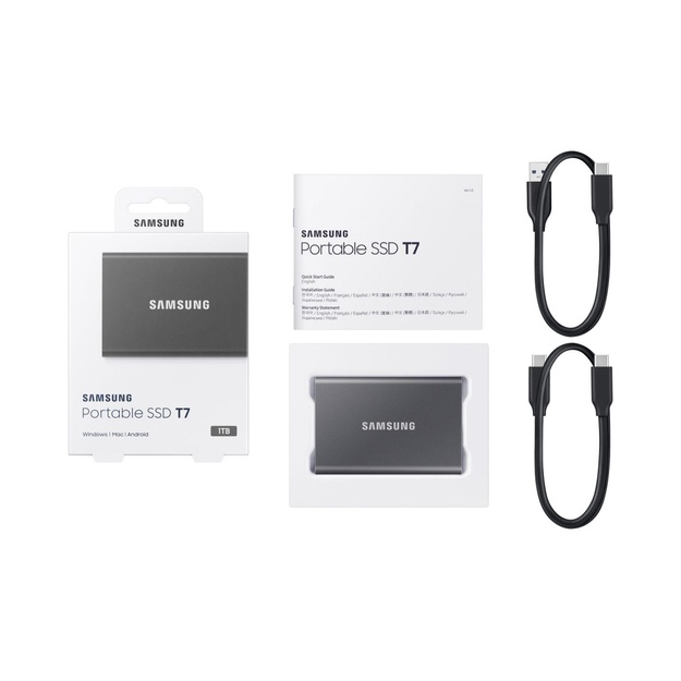 Išorinis kietasis diskas SSD |SAMSUNG|T7|1TB|USB 3.2|Write 1000 MBytes/sec|Read 1050 MBytes/sec|MU-PC1T0T/WW