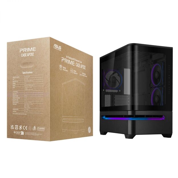 Case|ASUS|micro ATX/Mini-ITX|Black|Midi Tower|PC|Prime AP202 ARGB|PRIMEAP202TG