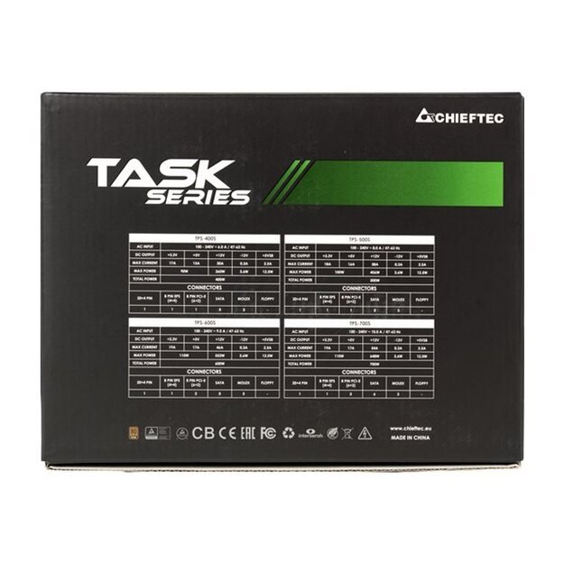 Maitinimo šaltinis kompiuteriui CHIEFTEC Task 700W certified 80Plus Bronze ATX 12V 2.3 Active CFP 0.9 65cm cable length