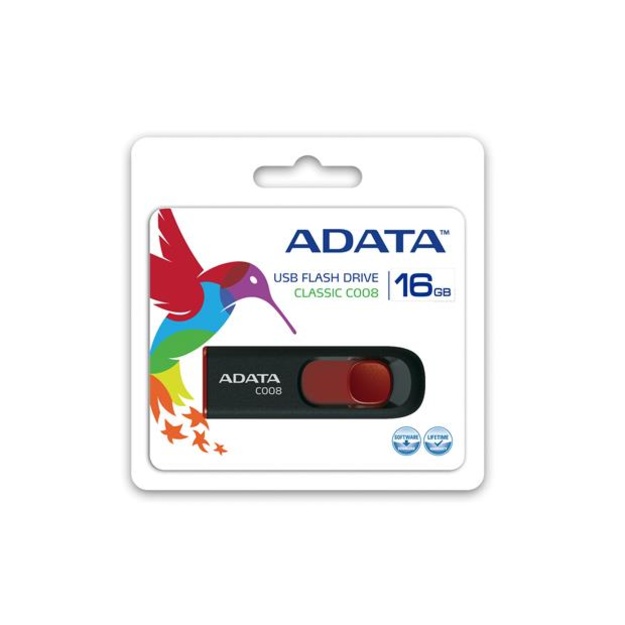 USB raktas USB2 16GB/BLACK/RED AC008-16G-RKD A-DATA