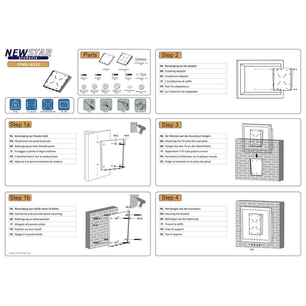 Televizoriaus laikiklis sieninis SILVER/10-40  FPMA-W110 NEOMOUNTS