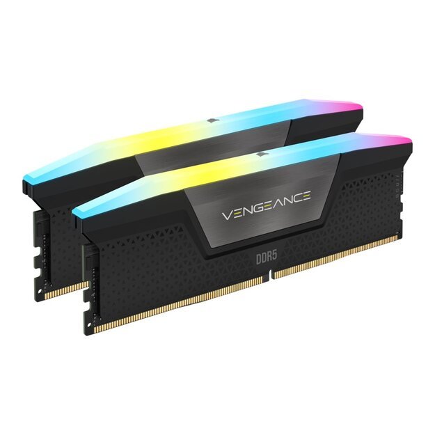 CORSAIR VENGEANCE RGB 64GB 2x32GB DDR5 6000MT/s DIMM Unbuffered 30-36-36-76 Std PMIC XMP 3.0 Black Heatspreader RGB LED 1.4V