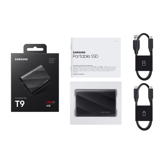 External SSD|SAMSUNG|T9|4TB|USB 3.2|Write speed 2000 MBytes/sec|Read speed 2000 MBytes/sec|MU-PG4T0B/EU
