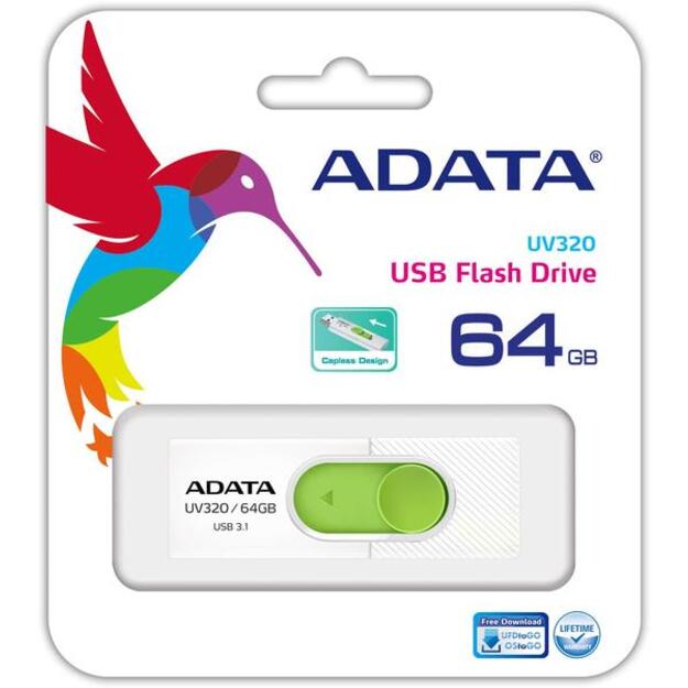 MEMORY DRIVE FLASH USB3.1 64GB/WHITE AUV320-64G-RWHGN ADATA