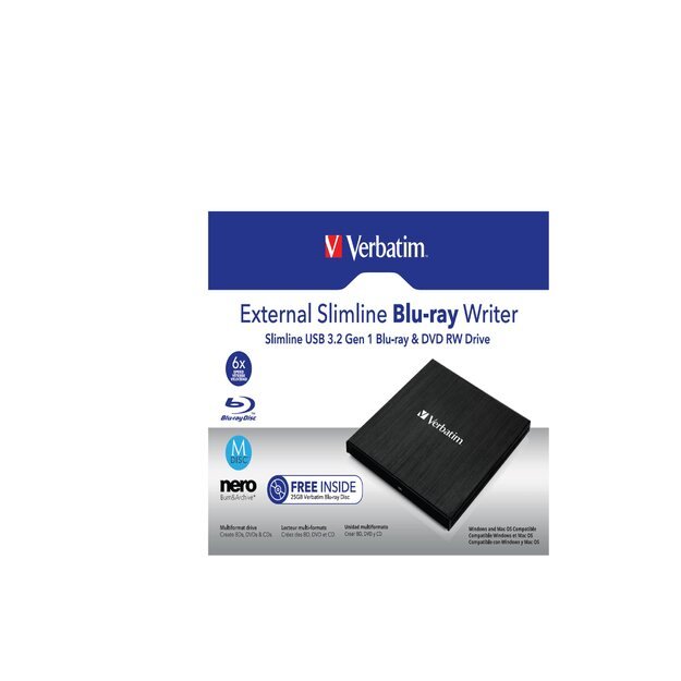 VERBATIM Mobile Blu-Ray ReWriter slim external USB3.0 black incl. software Mdisc support