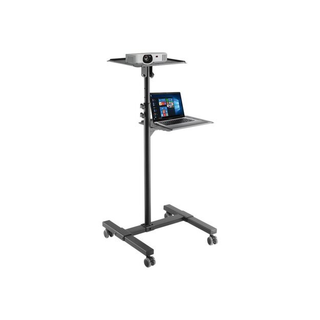 TECHLY Universal Adjustable Trolley for Notebook Projector with Shelf Black