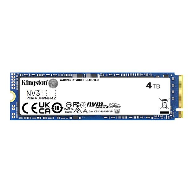 SSD|KINGSTON|NV3|4TB|M.2|PCIE|3D NAND|Write speed 5000 MBytes/sec|Read speed 6000 MBytes/sec|MTBF 200000 hours|SNV3S/4000G