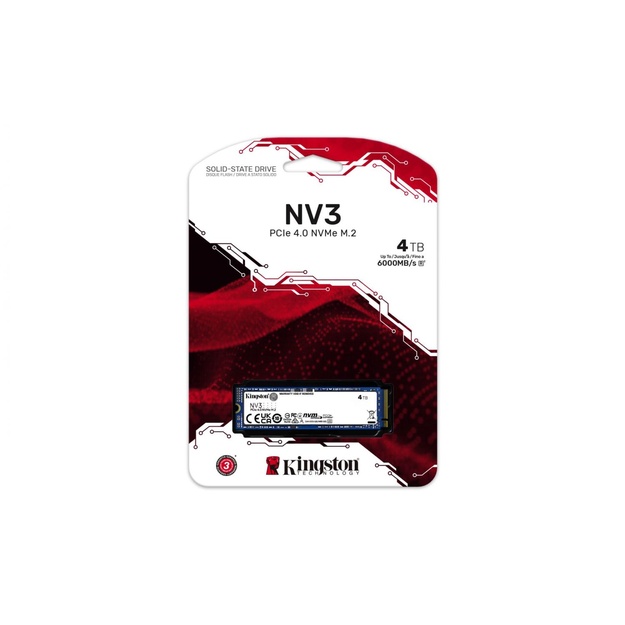 SSD|KINGSTON|NV3|4TB|M.2|PCIE|3D NAND|Write speed 5000 MBytes/sec|Read speed 6000 MBytes/sec|MTBF 200000 hours|SNV3S/4000G