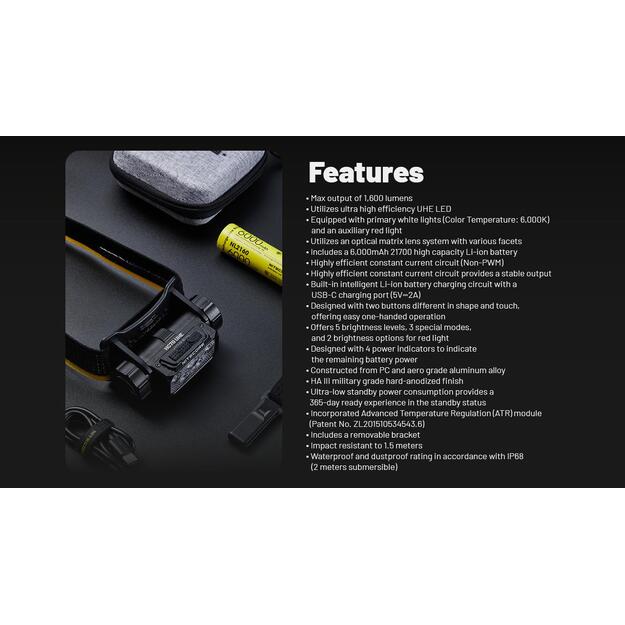 HEADLAMP H SERIES 1600 LUMENS/HC70 UHE NITECORE 5