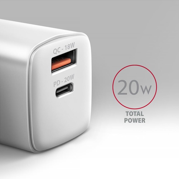 MOBILE CHARGER WALL USB 20W/2PORT WHITE ACU-PQ20W AXAGON