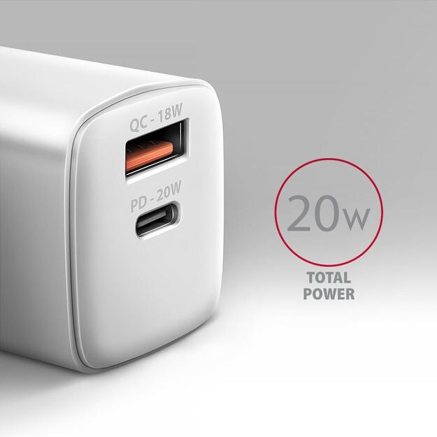 MOBILE CHARGER WALL USB 20W/2PORT WHITE ACU-PQ20W AXAGON 2