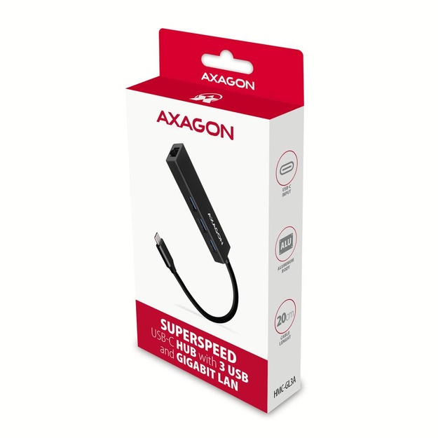 I/O HUB USB-C 4PORT GLAN/0.2M HMC-GL3A AXAGON