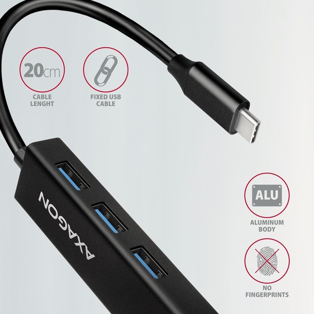 I/O HUB USB-C 4PORT GLAN/0.2M HMC-GL3A AXAGON
