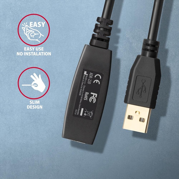 CABLE USB2.0 A-M/A-F ACTIVE/20M ADR-220 AXAGON