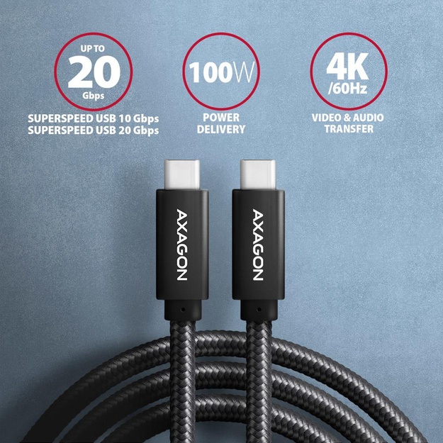 CABLE USB-C TO USB-C 0.5M 100W/BLACK BUCM32-CM05AB AXAGON