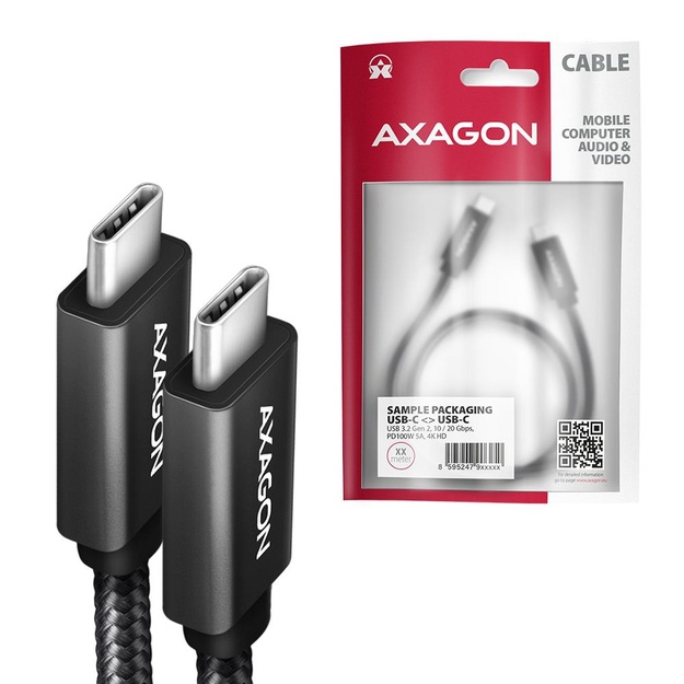 CABLE USB-C TO USB-C 0.5M 100W/BLACK BUCM32-CM05AB AXAGON