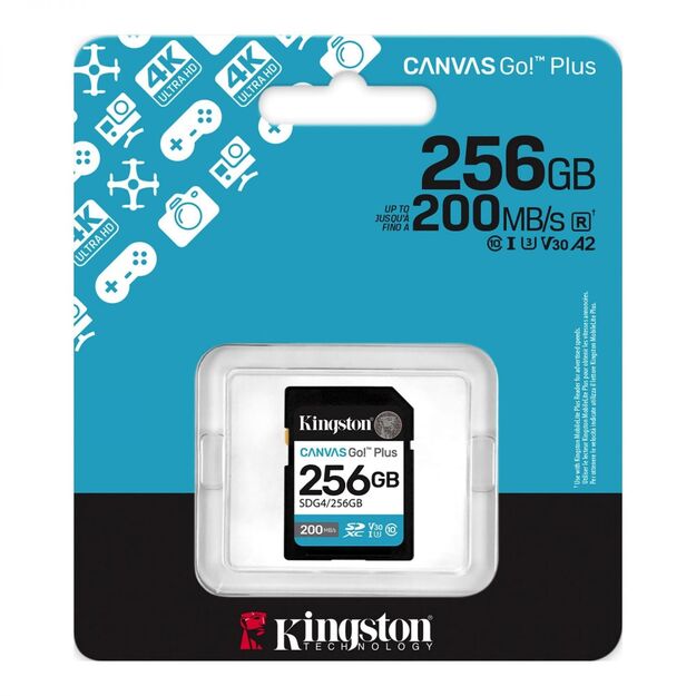 KINGSTON 256GB SDXC Canvas Go Plus Gen4 200MB/s C10 UHS-I U3 V30 2