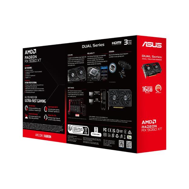 Graphics Card|ASUS|AMD Radeon RX 9060 XT|16 GB|GDDR6|128 bit|PCIE 5.0 16x|Dual Slot Fansink|DUAL-RX9060XT-16G 17