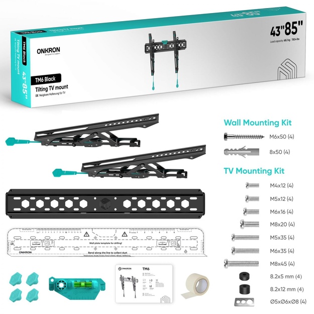 TV SET ACC WALL MOUNT /43-85 /BLACK TM6-B ONKRON