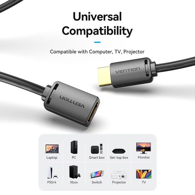 CABLE HDMI MALE/FEMALE 4K/1M BLACK AHCBF VENTION