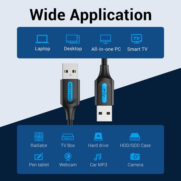 CABLE USB2.0 MALE TO MALE/2M BLACK COJBH VENTION