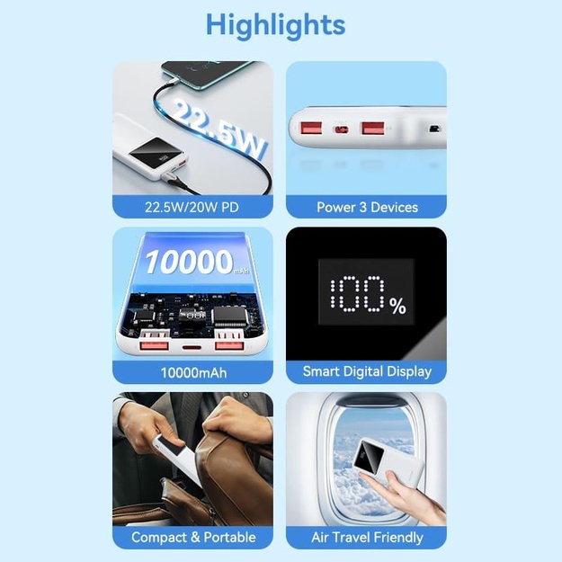 POWER BANK USB 10000MAH 22.5W/USB WHITE FHKW0 VENTION