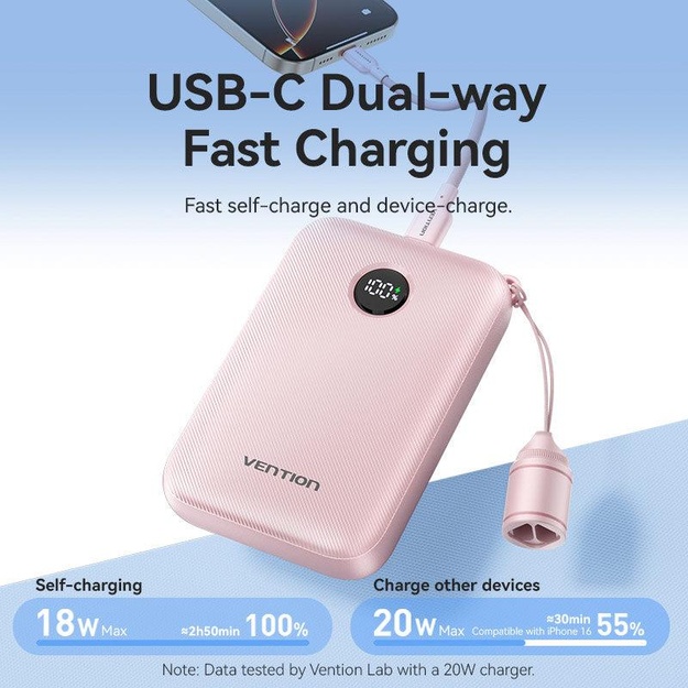 POWER BANK USB 10000MAH 22.5W/PINK FKAP0-C VENTION