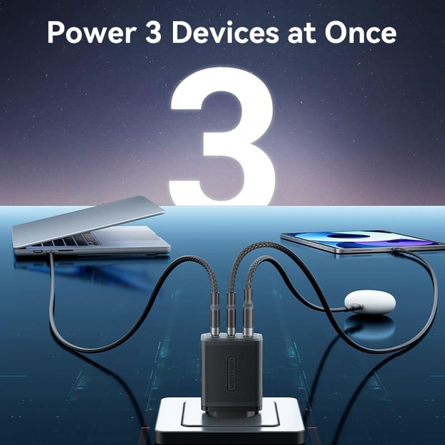 MOBILE CHARGER WALL 65W USB/3P BLACK FERB0-EU VENTION