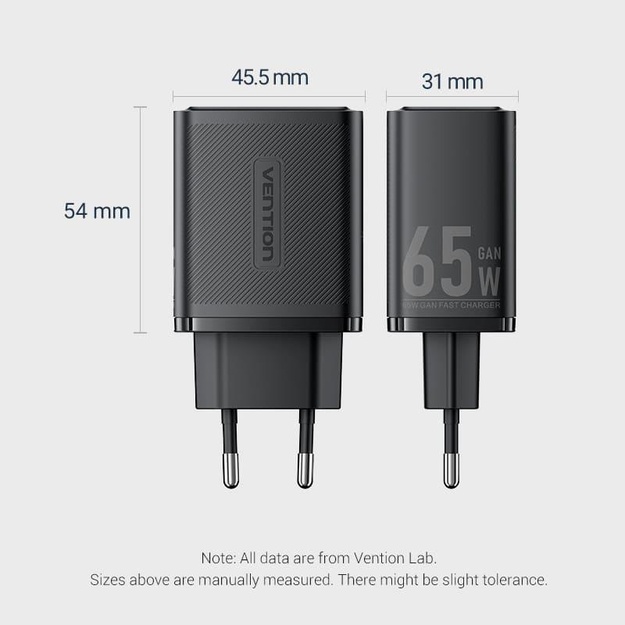 MOBILE CHARGER WALL 65W USB/3P BLACK FERB0-EU VENTION